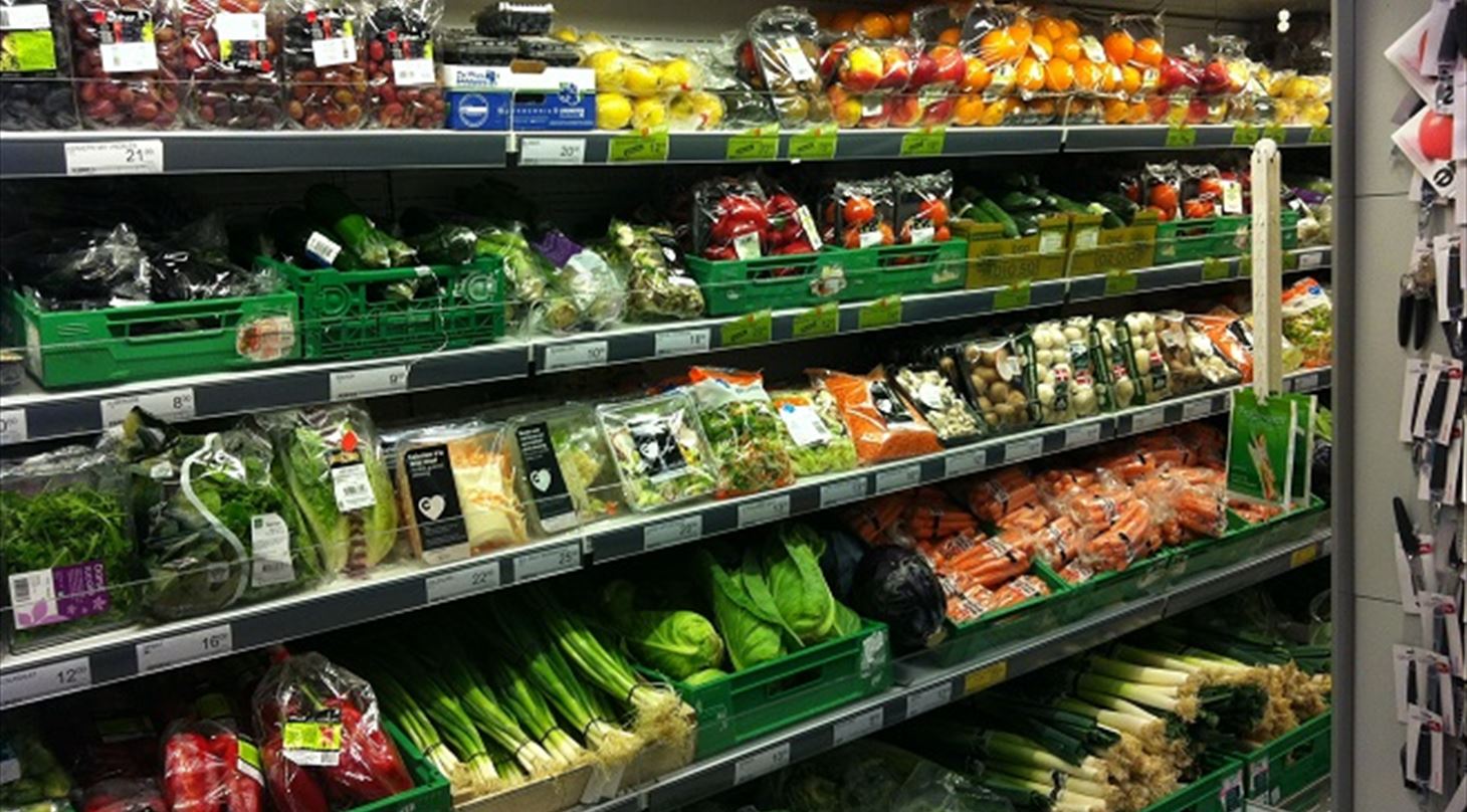 Billedet viser en grøntkøler fra et supermarked